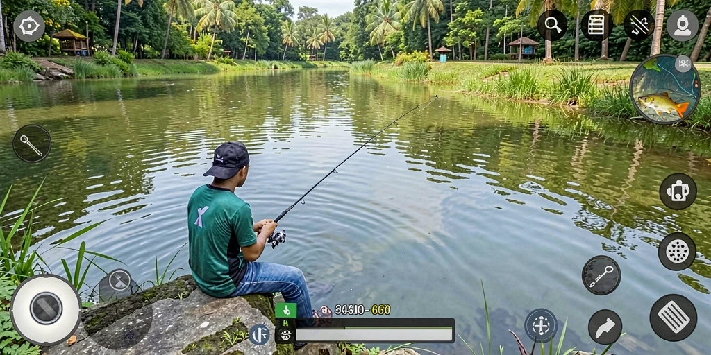 Screenshot gameplay 66K yang menampilkan pengalaman memancing seru.