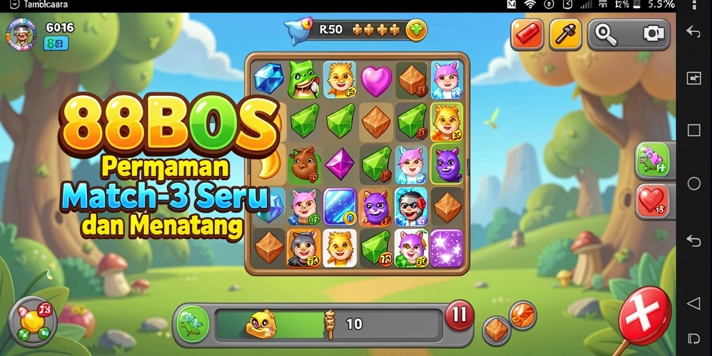 Tampilan menarik gameplay Match-3 di 88BOS dengan blok warna-warni.