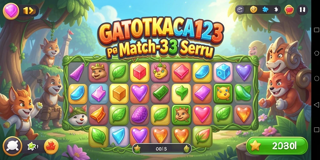 Tampilan gameplay seru di GATOTKACA123 dengan variasi tantangan Match-3.