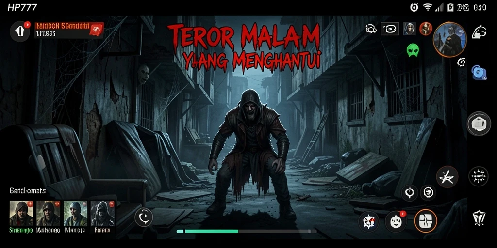 Screenshot utama HP777 menampilkan suasana game Horror yang mencekam.