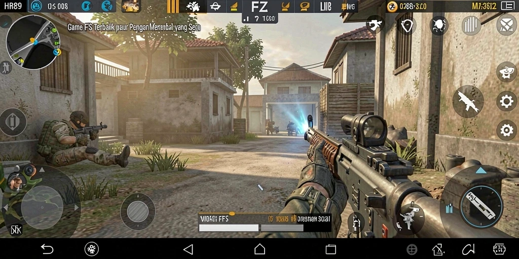 Tangkapan layar HR89 memperlihatkan aksi menembak intens dalam permainan FPS.