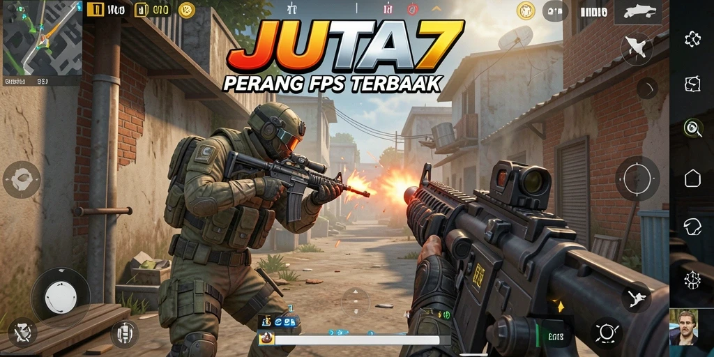 Screenshot gameplay JUTA7 menampilkan aksi tembak-menembak yang mendebarkan.
