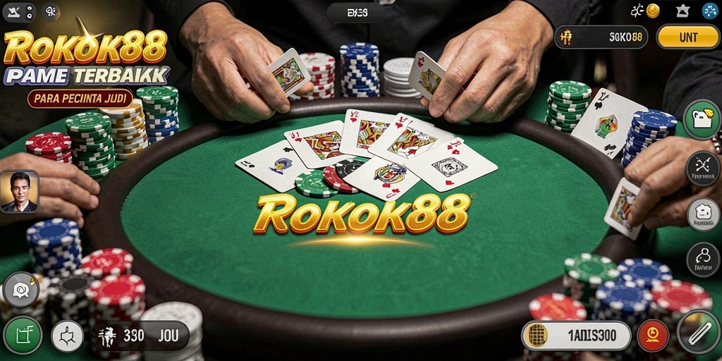Tampilan gameplay Poker yang mendebarkan di ROKOK88.