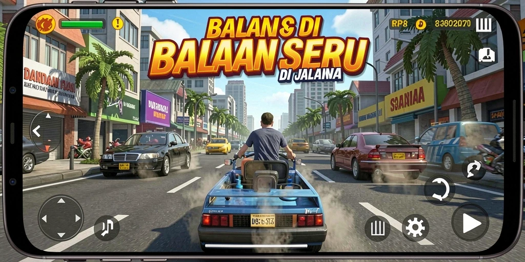 Tangkapan layar utama RP8 menunjukkan aksi balapan yang mendebarkan.