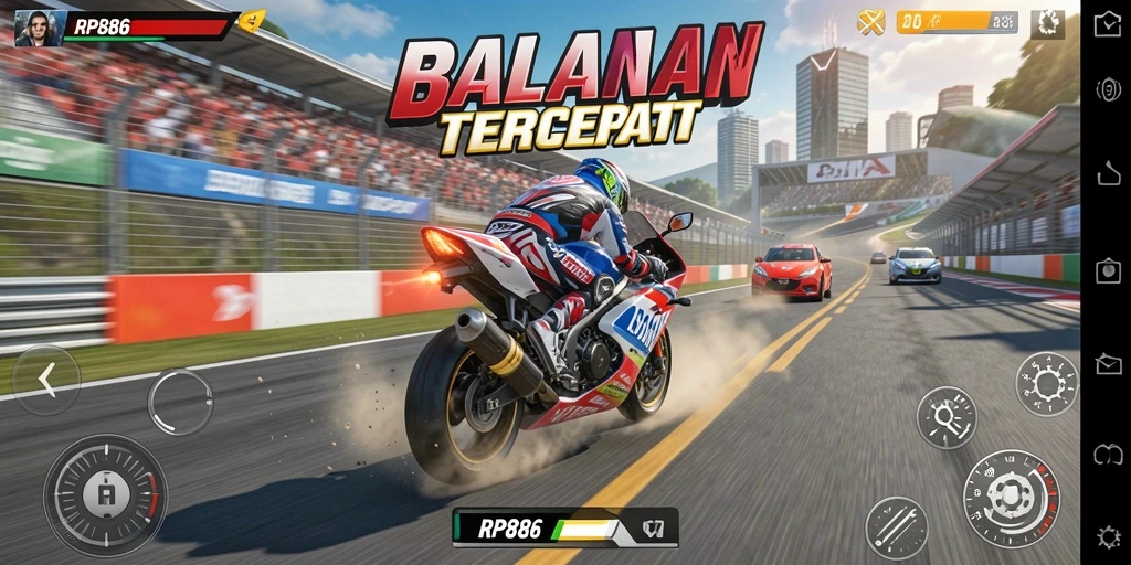 Tampilan menegangkan dari gameplay balapan motor RP886.